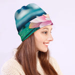 Pink Water Lily Print Beanie