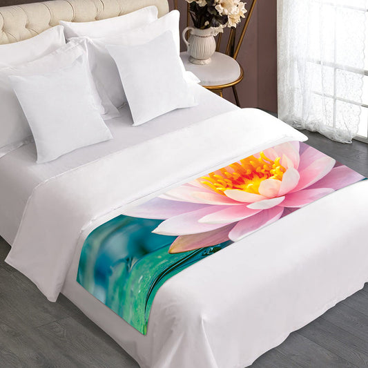 Pink Water Lily Print Bed Runner
