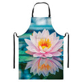 Pink Water Lily Print Bib Apron With Pocket