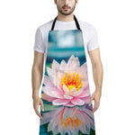Pink Water Lily Print Bib Apron With Pocket