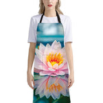 Pink Water Lily Print Bib Apron With Pocket