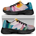 Pink Water Lily Print Black Chunky Shoes