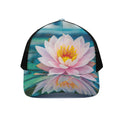 Pink Water Lily Print Black Mesh Trucker Hat
