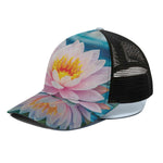 Pink Water Lily Print Black Mesh Trucker Cap