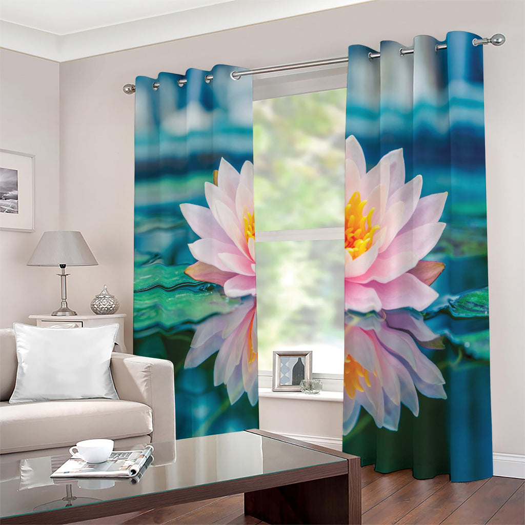 Pink Water Lily Print Blackout Grommet Curtains