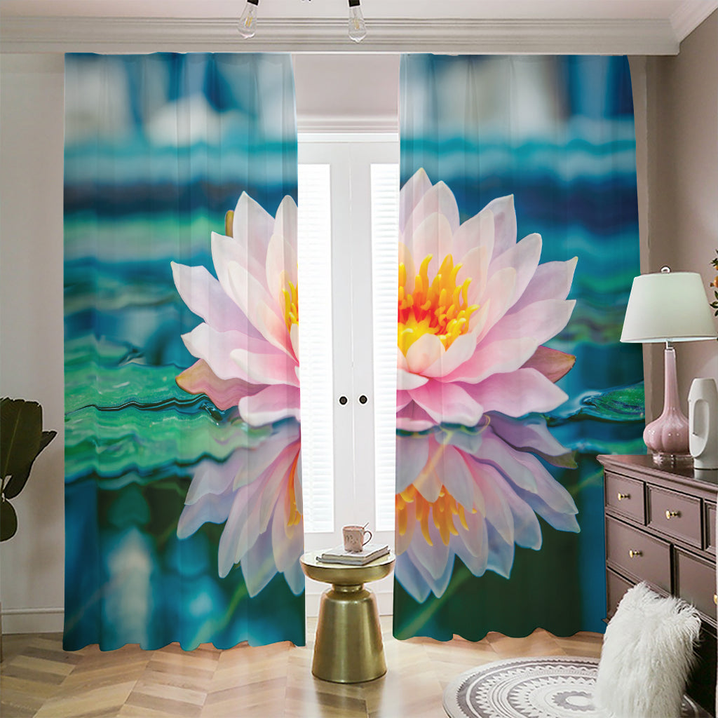 Pink Water Lily Print Blackout Pencil Pleat Curtains