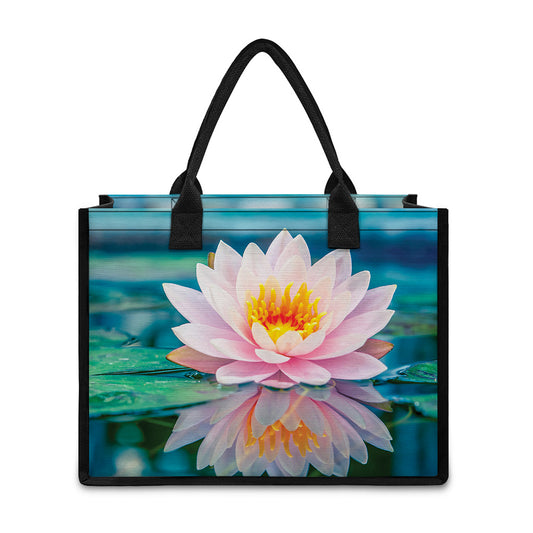 Pink Water Lily Print Canvas Tote Bag