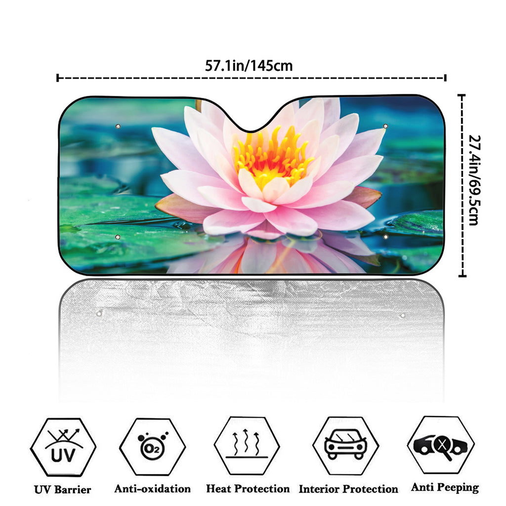 Pink Water Lily Print Car Windshield Sun Shade