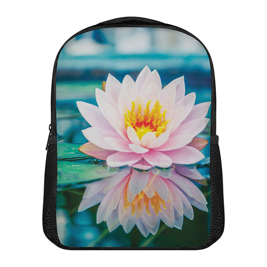 Pink Water Lily Print Casual Backpack