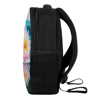 Pink Water Lily Print Casual Backpack
