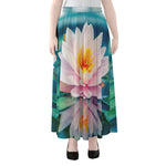 Pink Water Lily Print Chiffon Maxi Skirt