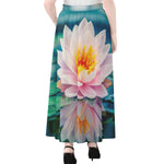 Pink Water Lily Print Chiffon Maxi Skirt