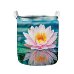 Pink Water Lily Print Collapsible Laundry Basket