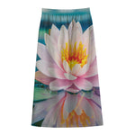 Pink Water Lily Print Cotton Front Slit Maxi Skirt