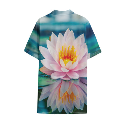 Pink Water Lily Print Cotton Hawaiian Shirt