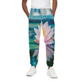 Pink Water Lily Print Cotton Sweatpants