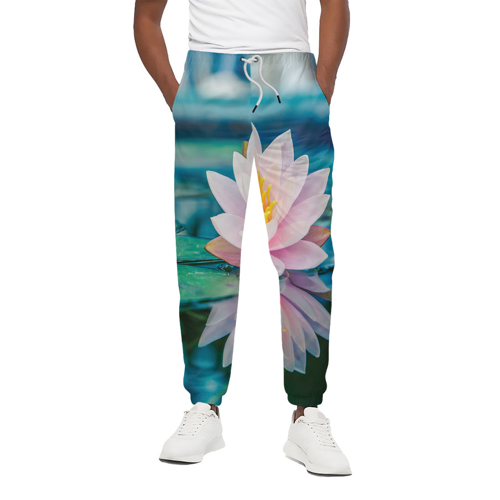 Pink Water Lily Print Cotton Pants