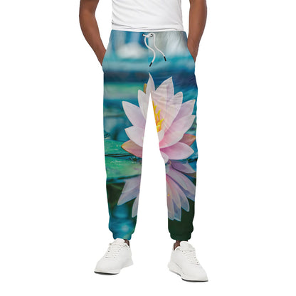 Pink Water Lily Print Cotton Pants