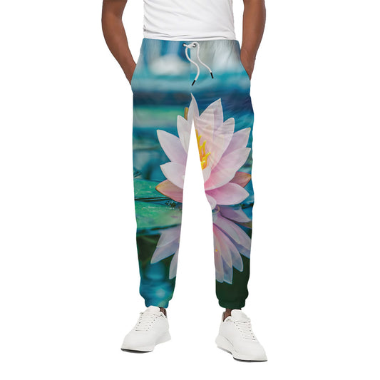 Pink Water Lily Print Cotton Pants