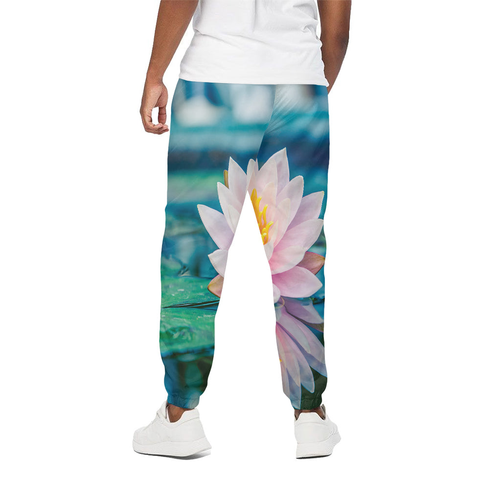 Pink Water Lily Print Cotton Pants