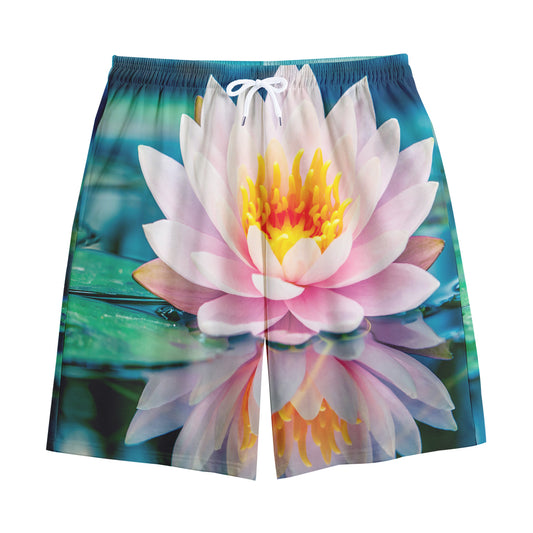 Pink Water Lily Print Cotton Shorts