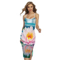 Pink Water Lily Print Cross Back Cami Dress