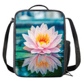 Pink Water Lily Print Crossbody Lunch Bag