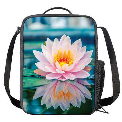 Pink Water Lily Print Crossbody Lunch Bag