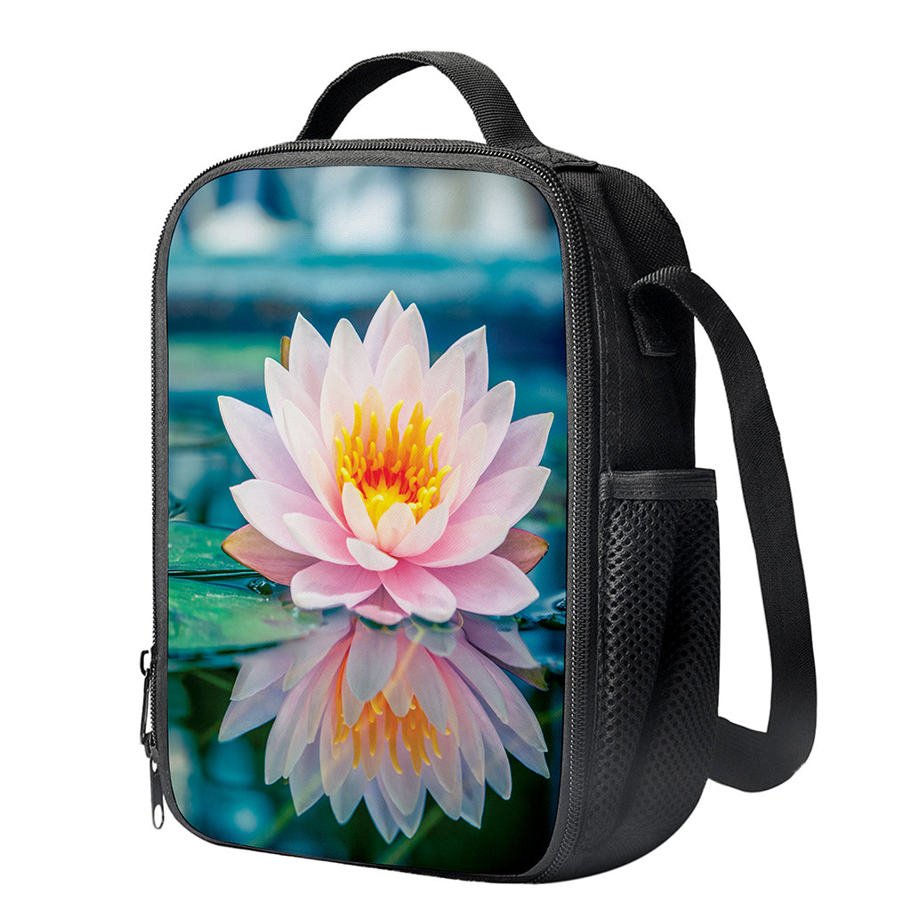 Pink Water Lily Print Crossbody Lunch Bag