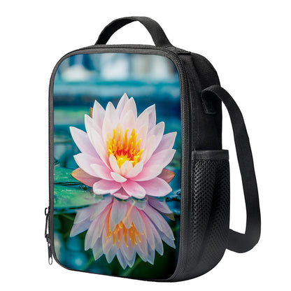 Pink Water Lily Print Crossbody Lunch Bag