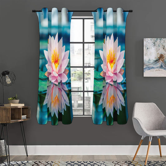 Pink Water Lily Print Curtain