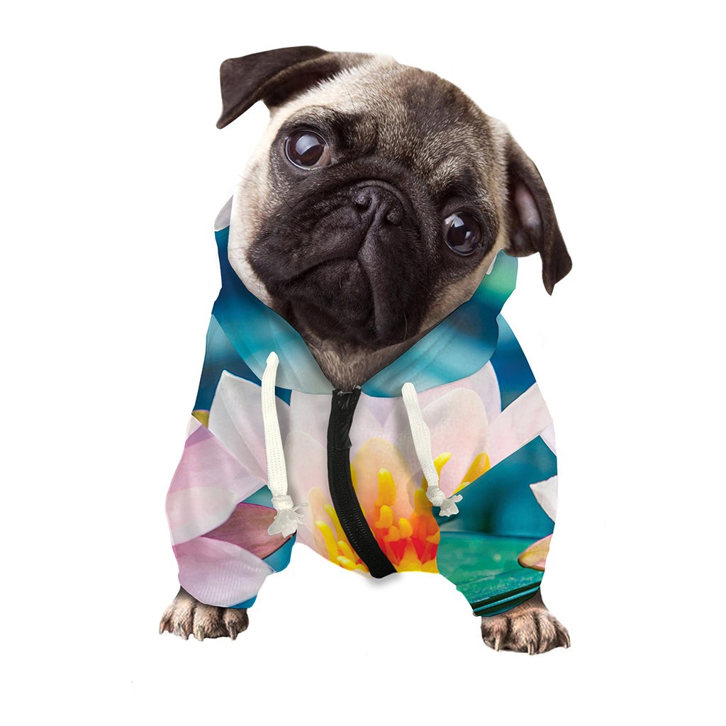 Pink Water Lily Print Dog Zip Up Hoodie