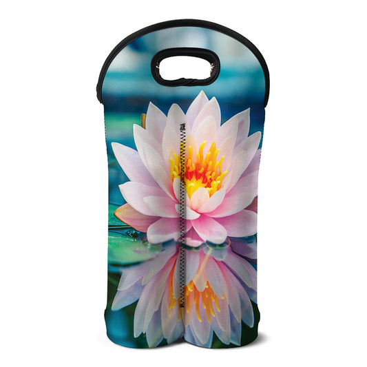 Pink Water Lily Print Double Neoprene Wine Tote