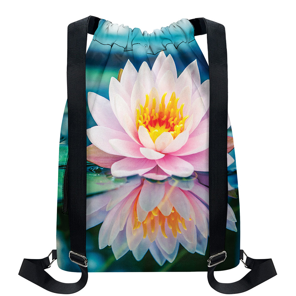 Pink Water Lily Print Drawstring Backpack