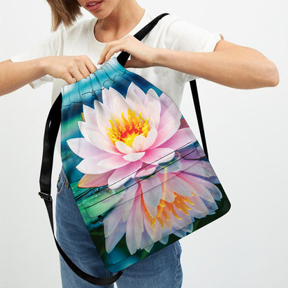 Pink Water Lily Print Drawstring Backpack