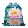 Pink Water Lily Print Drawstring Bag