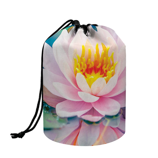 Pink Water Lily Print Drawstring Makeup Bag