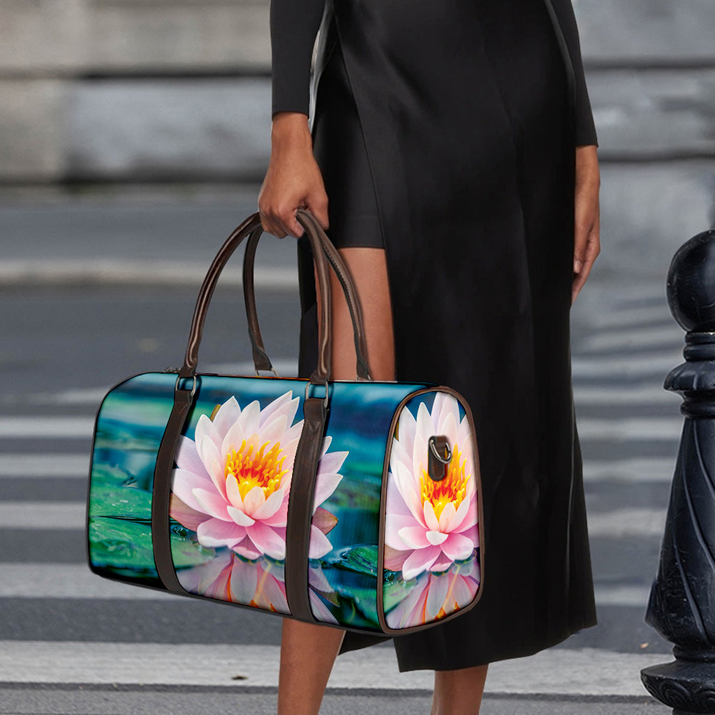 Pink Water Lily Print Duffle Bag