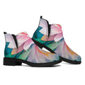 Pink Water Lily Print Flat Ankle Boots