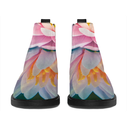 Pink Water Lily Print Flat Ankle Boots