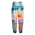 Pink Water Lily Print Fleece Lined Knit Pants