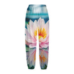 Pink Water Lily Print Fleece Lined Knit Pants