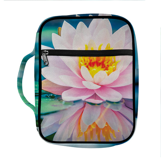 Pink Water Lily Print Front Pocket Bible Bag