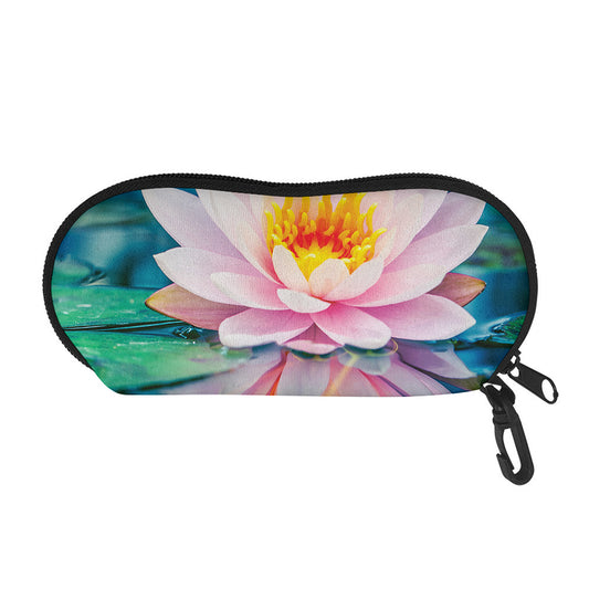Pink Water Lily Print Glasses Case