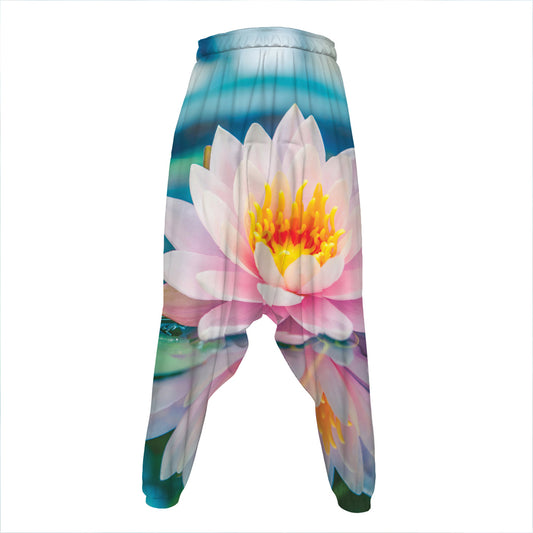 Pink Water Lily Print Hammer Pants