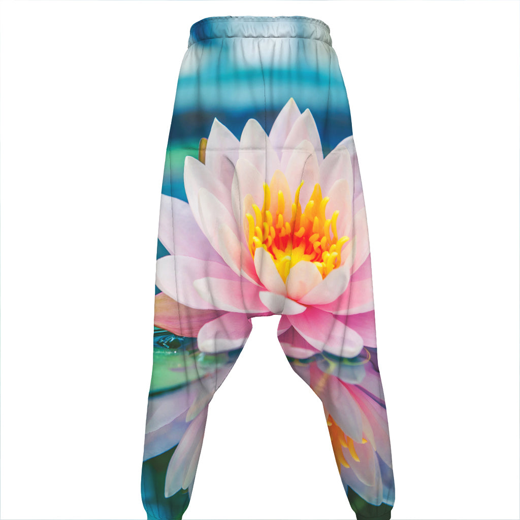 Pink Water Lily Print Hammer Pants