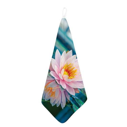 Pink Water Lily Print Hand Towel
