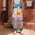 Pink Water Lily Print Harem Pants
