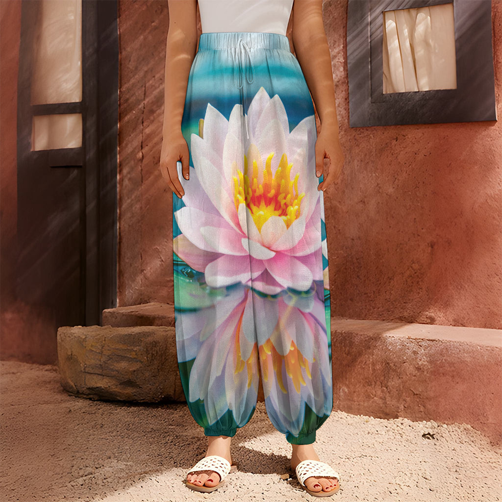 Pink Water Lily Print Harem Pants