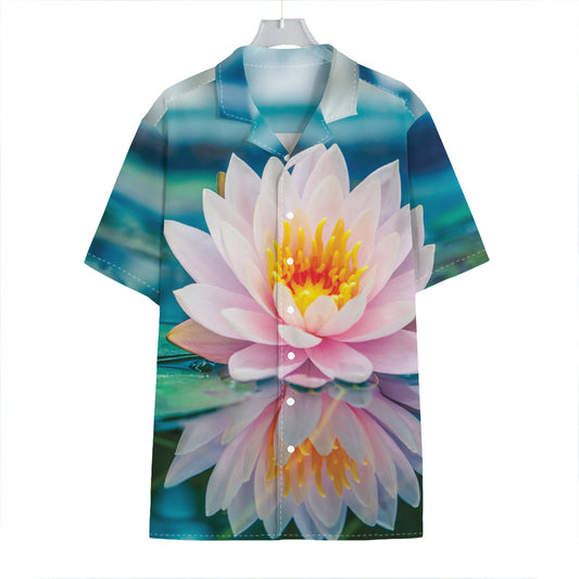 Pink Water Lily Print Hawaiian Shirt